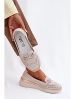 Kožené perforované polobotky na platformě LR61-7043 Béžové