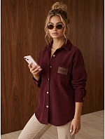 Dámská oversize košilová bunda z kordové látky, vínová, FashionStreet TY6055 Dámská oversize košilová bunda z kordové látky, vínová, FashionStreet TY6055