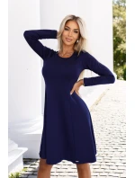 567-2 Pohodlné trapézové šaty s dlouhými rukávy - tmavě modré