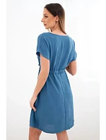 Dámské šaty s krátkým rukávem a vázáním v pase džínové