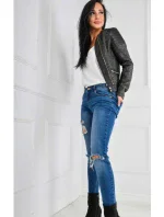 Dámská nazelenalá podzimní bunda s koženým zdobením - Zelená - Cindy.H