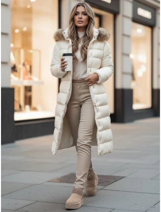 Dámská prošívaná zimní bunda s kapucí CROMBILA ecru FashionStreet TY4101z