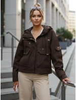 Dámská přechodná bunda s kapucí a kapsami hnědá FashionStreet TY5637