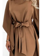 287-39 SOFIA Motýlí šaty se zavazováním v pase - cappuccino 287-39 SOFIA Motýlí šaty se zavazováním v pase - cappuccino