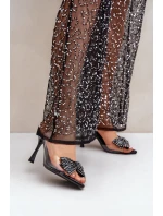 Průhledné Sandály Na Jehlovém Podpatku S Lesklou Mašlí Černé Viosta Průhledné Sandály Na Jehlovém Podpatku S Lesklou Mašlí Černé Viosta