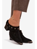 Semišové dámské kožené boty na podpatku D&A CR61-3059 Černé