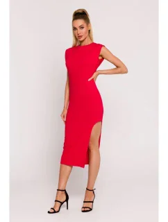 M787 Trubkové šaty s výřezem na noze - červené