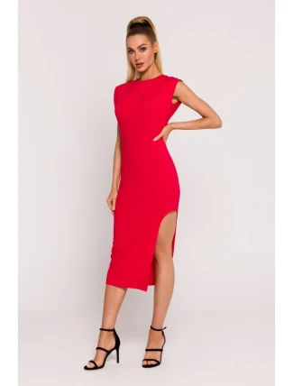 M787 Trubkové šaty s výřezem na noze - červené M787 Trubkové šaty s výřezem na noze - červené
