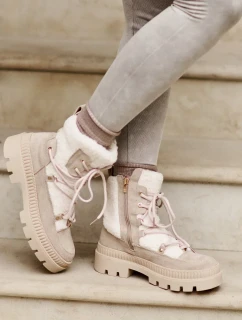 Kotníkové boty s beránkovým kožíškem béžové Merilana