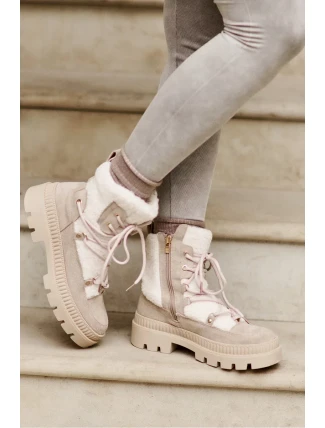 Kotníkové boty s beránkovým kožíškem béžové Merilana