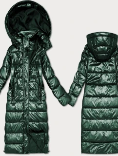 Zelená dlouhá prošívaná bunda pro přechodné období s kapucí (T3-2629#-33)