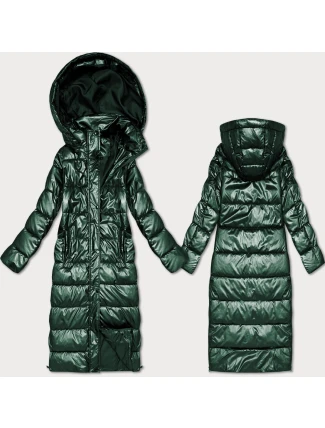 Zelená dlouhá prošívaná bunda pro přechodné období s kapucí (T3-2629#-33)