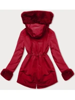 Červená krátká zimní bunda parka s kožešinovou podšívkou (16M9062-270)