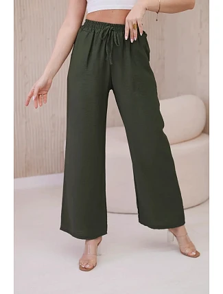 Viskózové kalhoty se širokými nohavicemi khaki
