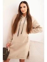 Dámská bavlněná šatovka s kapucí zateplená béžová