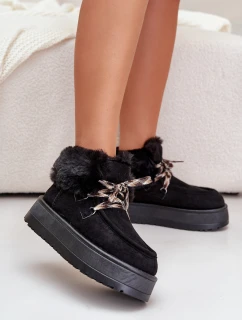 Dámské zavazovací sněžky s hrubou podrážkou černé Loso