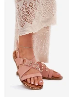 Dámské Sandály Na Plochém Podpatku Se Zlatými Hroty Růžové Zanira