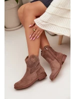 Dámské kotníkové boty na nízkém podpatku s krajkovým vzorem S.Barski HY61-8025 Hnědé