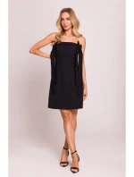 M851 Šaty na ramínka s mašlemi - černé
