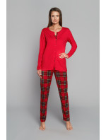 Dámské pyžamo Zorza dlouhé rukávy, dlouhé nohavice - červená/potisk
