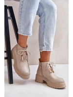 Zazoo 2952 Kožené Boty Se Zlatou Dekorací Béžové