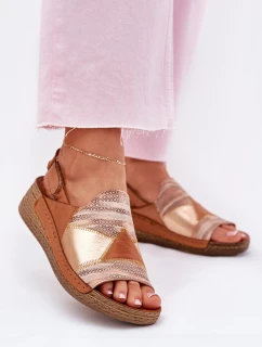 Dámské Kožené Sandály Na Klínku S Tkaninou Maciejka L7067-29 Hnědé