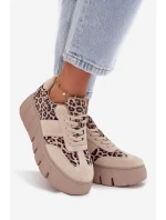 Semišové zateplené dámské tenisky na masivní platformě Vinceza 66841 Leopardo béžové