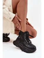 Kožené zateplené dámské kotníkové boty na platformě GOE SS2N4301 Černé