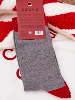 Pánské vánoční ponožky s nápisem a Santa Claus šedé