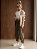 Dámské joggerové kalhoty s gumou v pase, olivově zelené, FashionStreet UY3167