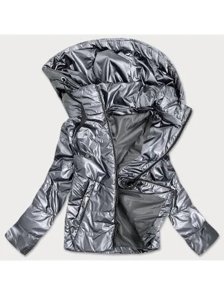 Stříbrná lesklá dámská bunda s kapucí (B9575) Stříbrná lesklá dámská bunda s kapucí (B9575)