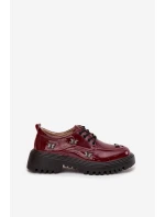 Lakované kožené dámské polobotky s přezkami Artiker 57C0336 bordó