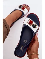 Kožené dámské sandály s ozdobou D&A GR61-5932 tmavě modré