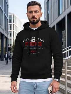 Pánská mikina s kapucí a předním kapsou s potiskem, černá, FashionStreet NX5150BX