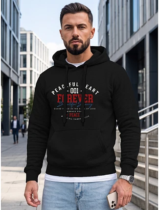 Pánská mikina s kapucí a předním kapsou s potiskem, černá, FashionStreet NX5150BX