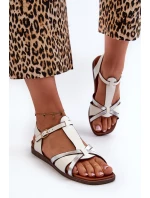 Dámské ploché sandály z ekokože Sergio Leone SK071H Bílé Dámské ploché sandály z ekokože Sergio Leone SK071H Bílé