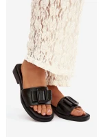 Dámské pantofle na ploché podrážce s přezkou Černé Melivra