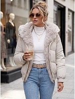 Dámská zimní prošívaná bunda s kožešinou, světle béžová, FashionStreet TY6008 Dámská zimní prošívaná bunda s kožešinou, světle béžová, FashionStreet TY6008
