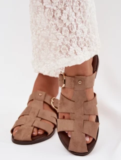 Dámské nazouváky na ploché podrážce s pásky a zlatou sponou Bežové Elzora