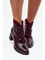 Lakované dámské boty na podpatku D&A – bordó