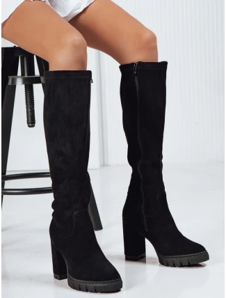 Dámské semišové kozačky na podpatku černé FashionStreet ZY1241