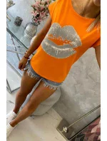 Halenka s potiskem rtů oranžová Halenka s potiskem rtů oranžová
