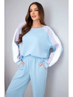 Dámský komplet máslový s lampasem a pružným lemem modrý