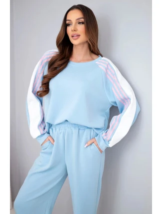 Dámský komplet máslový s lampasem a pružným lemem modrý