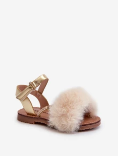 Dětské sandálky na suchý zip s kožíškem Zlaté Rosavere