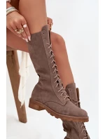 Semišové kotníkové boty s šněrováním do poloviny lýtka Zazoo 3103 tmavě béžové