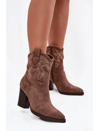 Dámské kožené boty na podpatku Eko semiš tmavě béžové Carissa