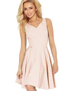 Společenské šaty luxusní s kolovou sukní středně dlouhé světle růžová - Růžová / XL - Numoco