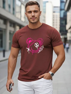 Pánské bavlněné tričko s potiskem ve stylu graffiti, vínové, FashionStreet NX0136R