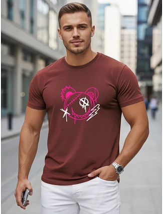 Pánské bavlněné tričko s potiskem ve stylu graffiti, vínové, FashionStreet NX0136R